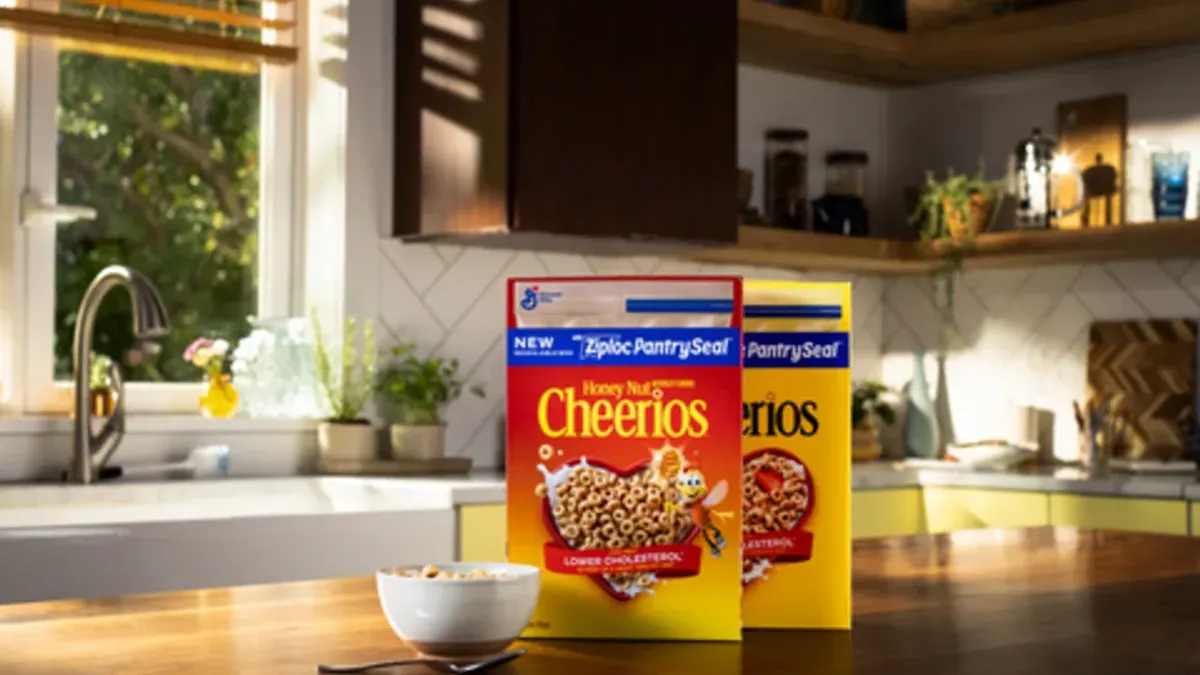 New Cheerios packaging with a Ziploc seal.