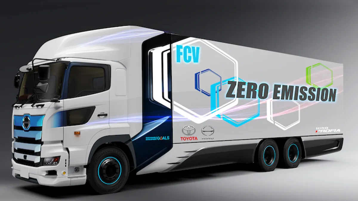 A Toyota-Hino truck powered by hydrogen fuel cells.