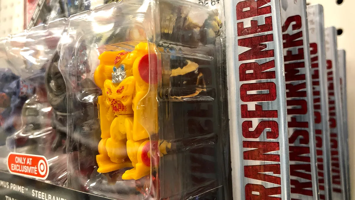 A Hasbro Transformers toy in packaging.