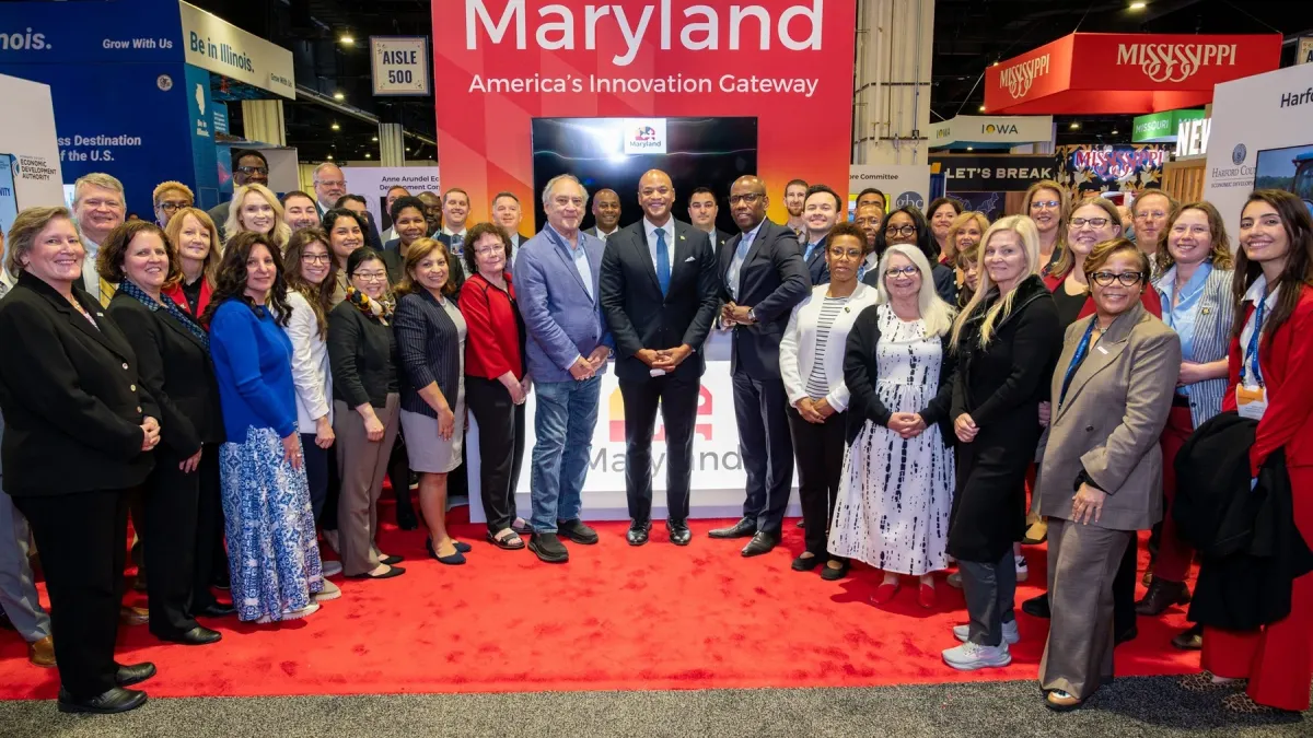 Governor Wes Moore stands with others at the 2026 SelectUSA Investment Summit
