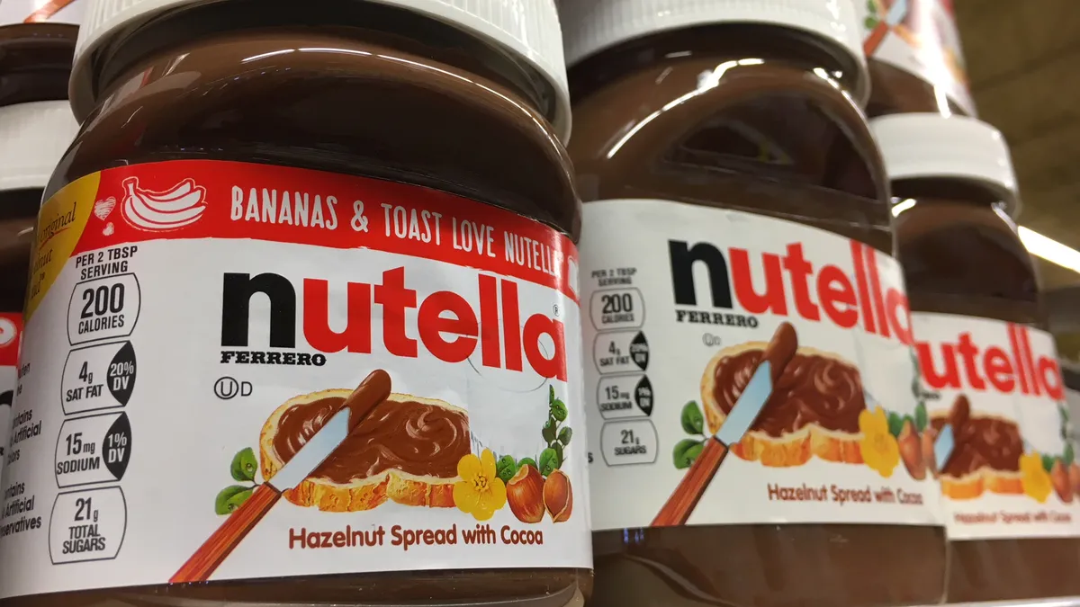 Nutella jars on a store shelf