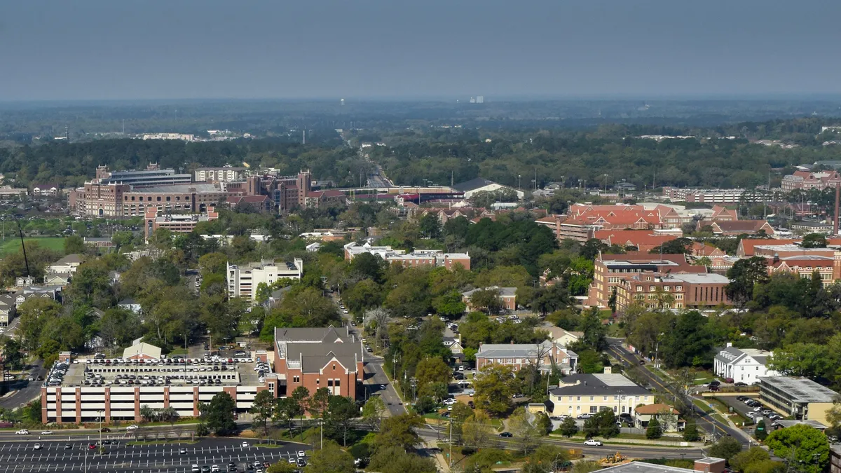 A view of the buildings at Florida State University from the observation deck of the Florida Capitol building.