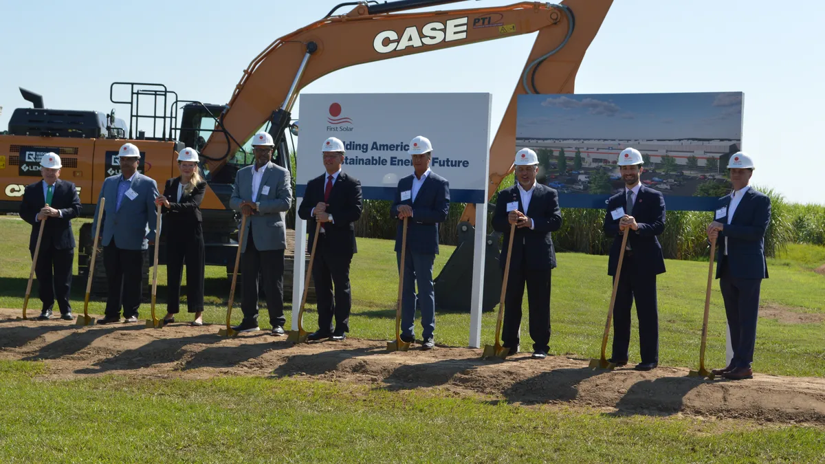 First Solar holds a photo op at the construction site of its $1.1 billion facility in Iberia Parish, Louisiana.