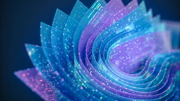 10 blue sheets curled inside of each other