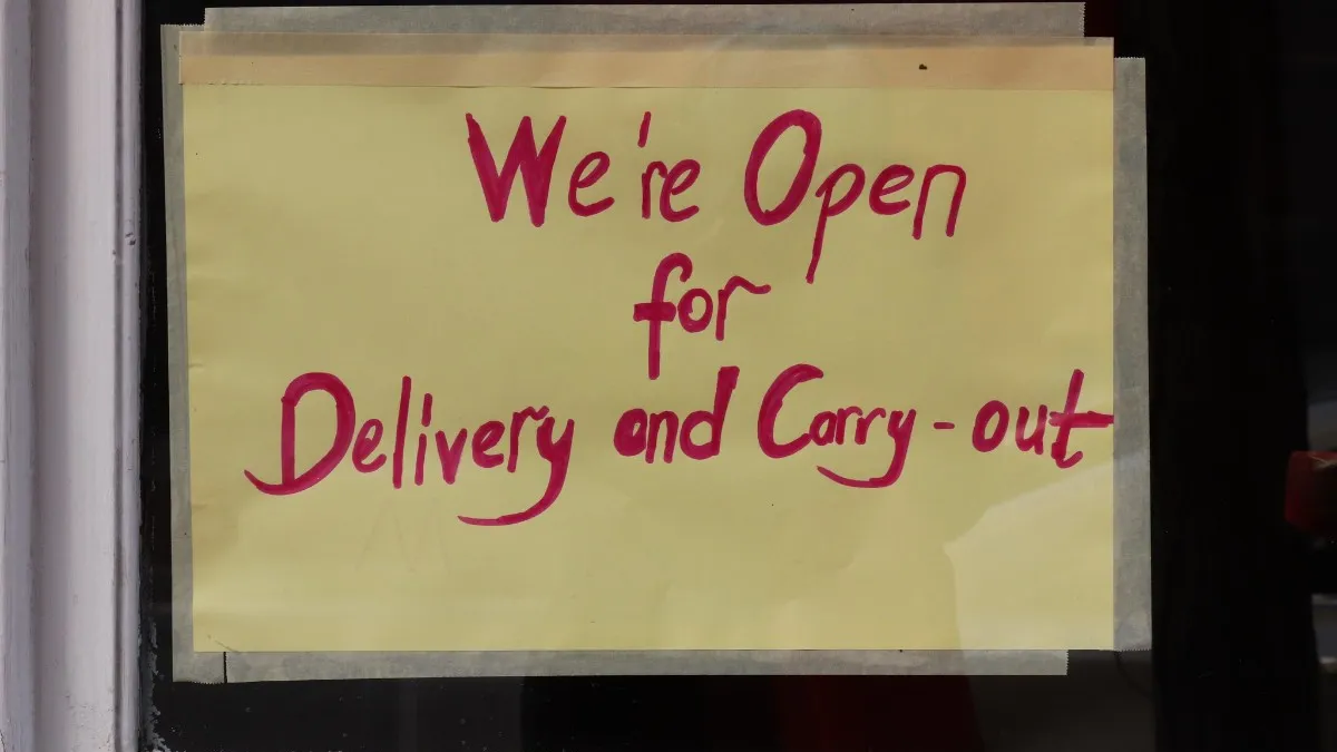 Restaurant in Baltimore, Maryland, providing takeout and delivery only during the coronavirus pandemic.