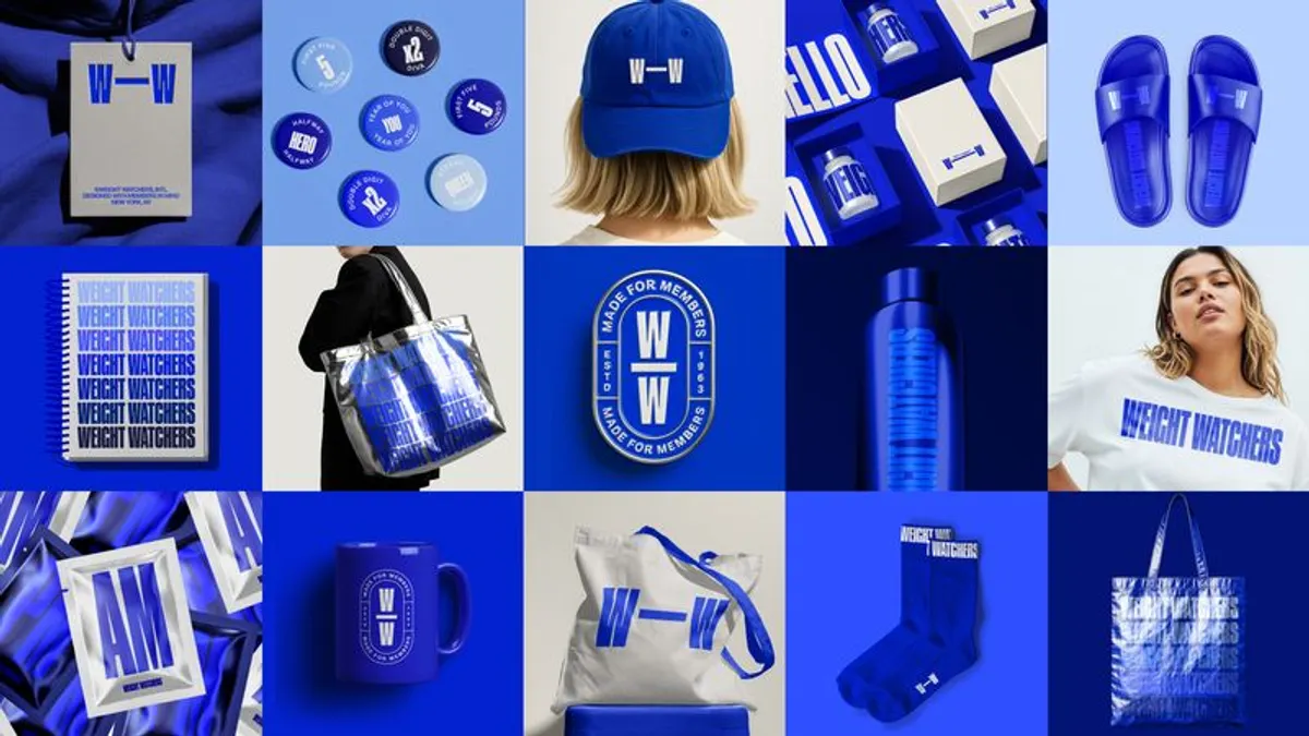 A collage of products featuring Weight Watchers' new logo