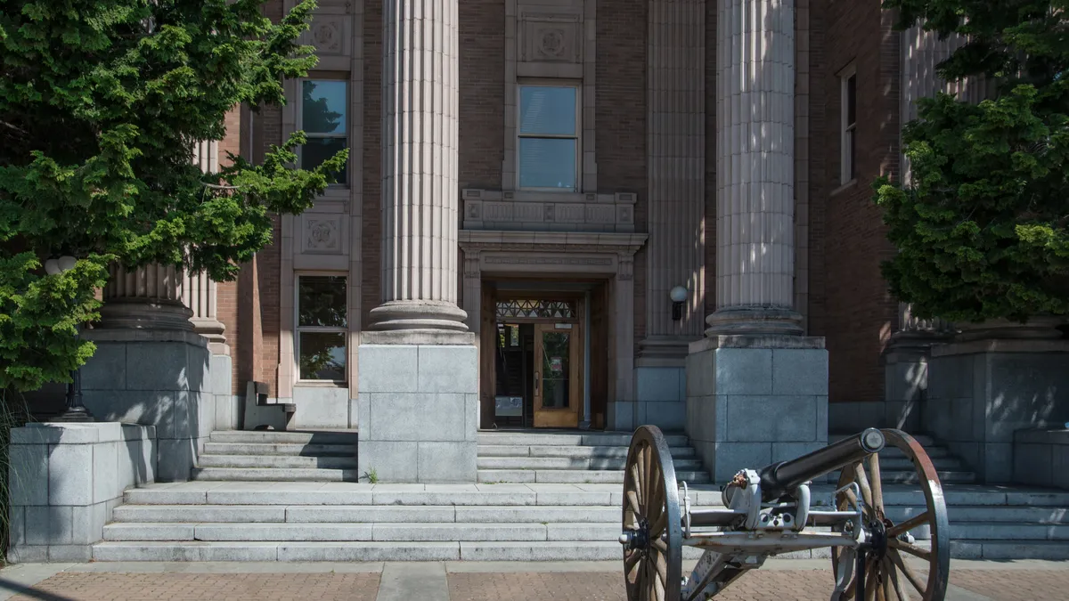 Old cannon in front of the Skagit County Courthouse in Mount Vernon Washington