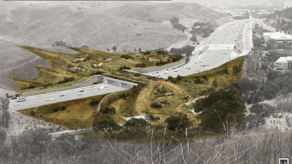 A render of the Wallis-Annenberg Wildlife Crossing, which is set to break ground on Earth Day this year.