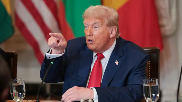 President Donald Trump speaks at a multilateral lunch with leaders from African countries in the State Dining Room of the White House on July 9, 2025, in Washington, D.C.