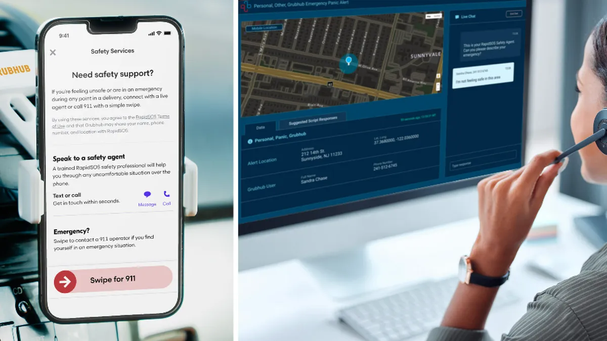 An image of a Grubhub driver app and RapidSOS agent