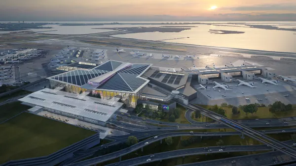 An aerial mockup of the New Terminal One at John F. Kennedy International Airport in New York City.