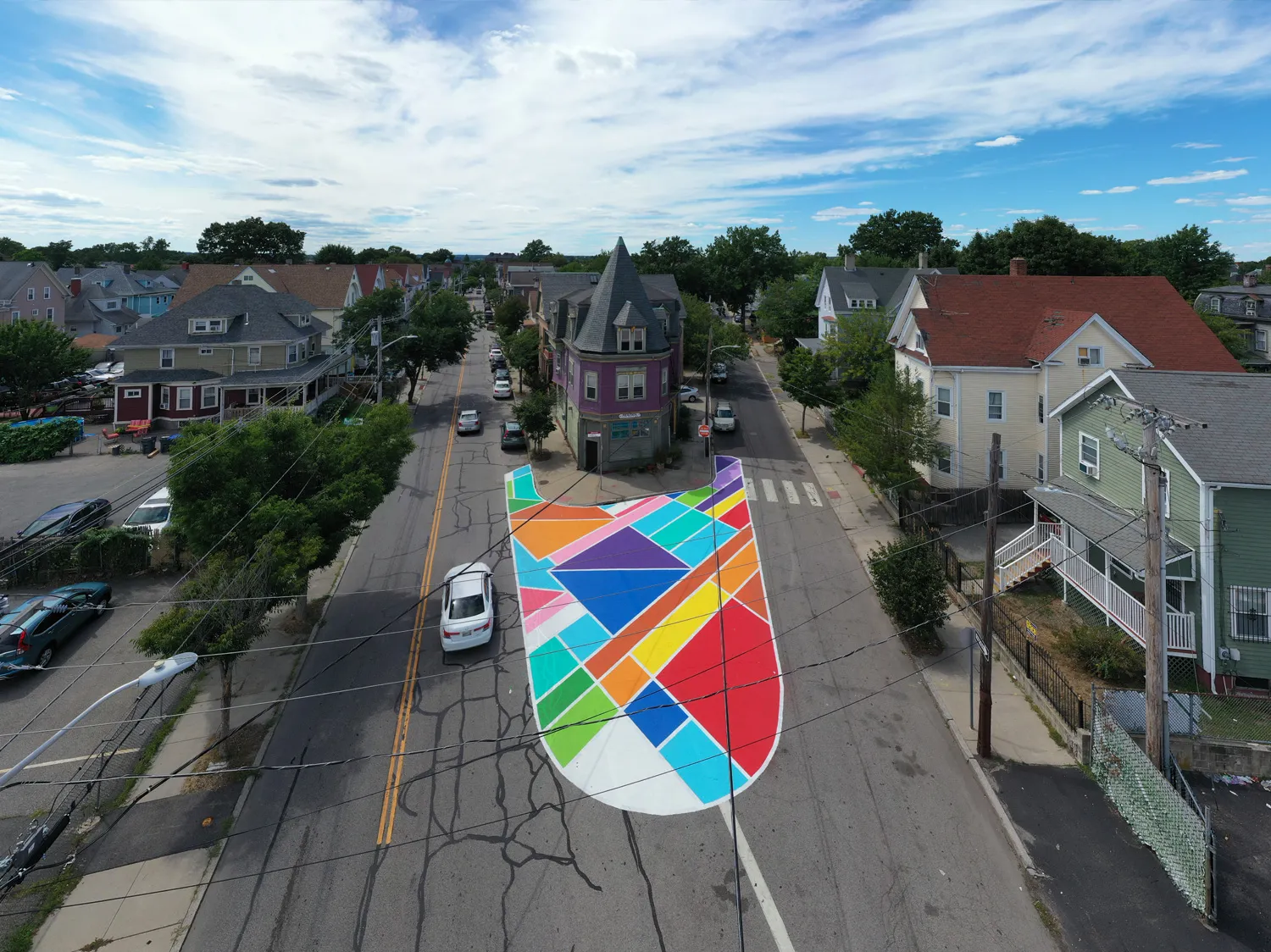 Asphalt art installation in Providence.