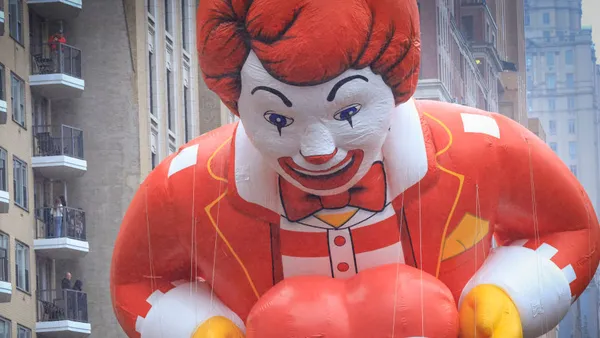 A photo of Ronald McDonald balloon at the Macy's Day Thanksgiving parade