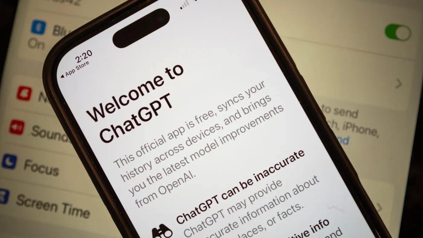 A phone screen reads "Welcome to ChatGPT".