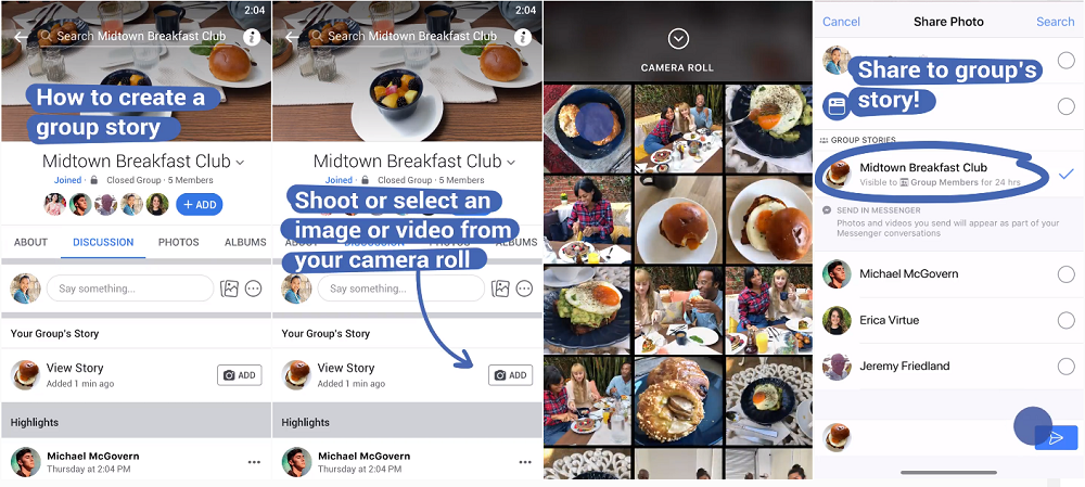 Facebook group stories
