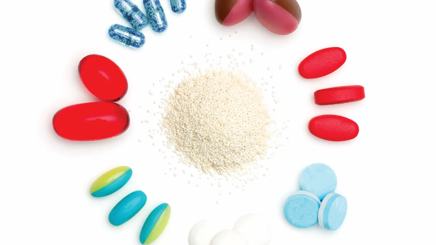 A collection of pills in a circle.