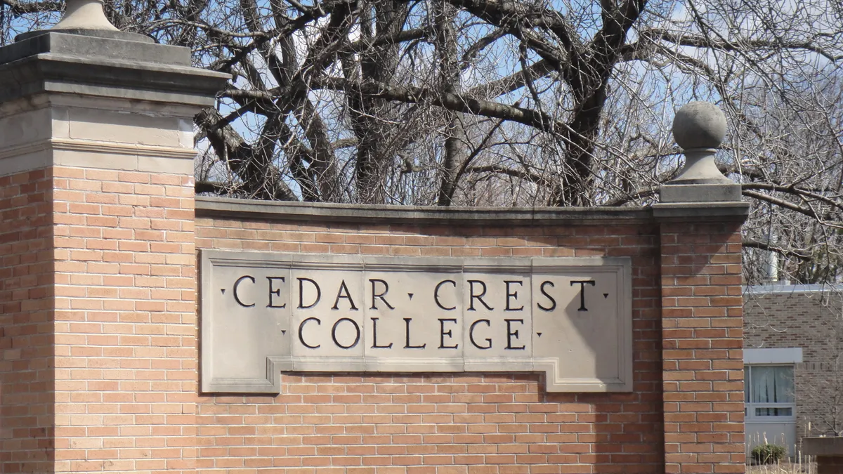 The sign outside Cedar Crest College.