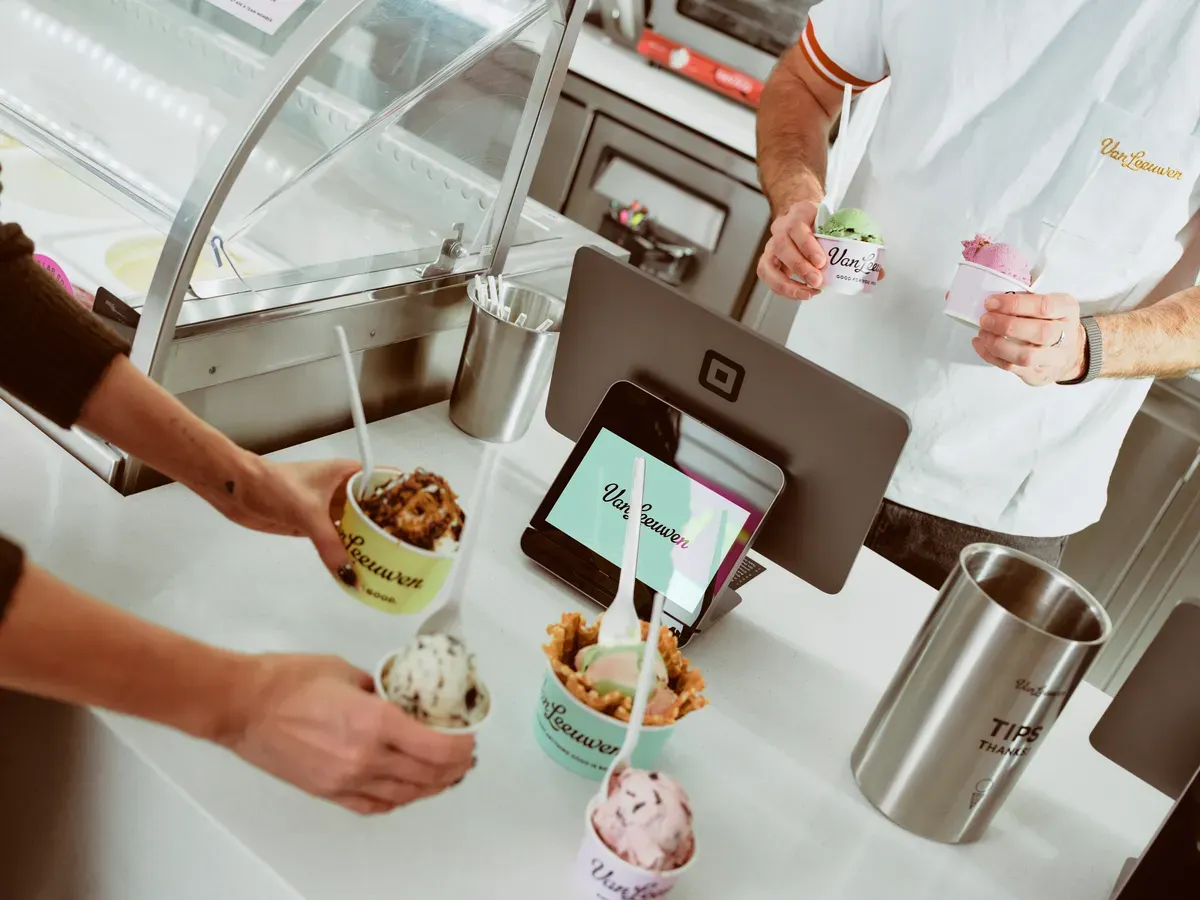 A kiosk in an ice cream shop.