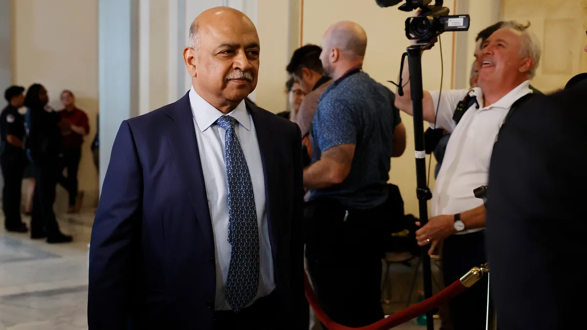 IBM CEO Arvind Krishna arrives for the "AI Insight Forum" outside the Kennedy Caucus Room in the Russell Senate Office Building on Capitol Hill on September 13, 2023 in Washington, DC.