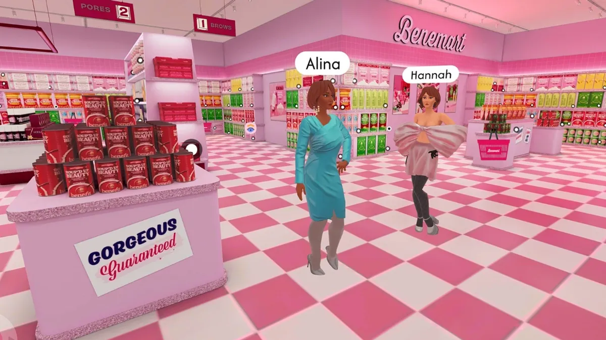 Virtual grocery store featuring Benefit Cosmetics.