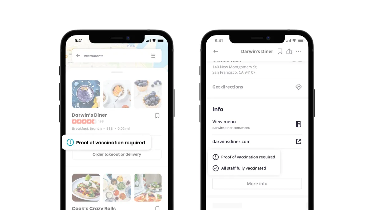 Yelp added vaccination required tags to its review pages August 2021.