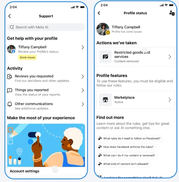 Facebook account support