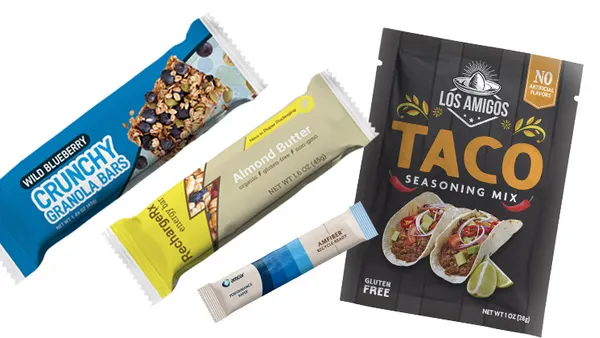 Amcor's curbside recyclable AmFiber High-Barrier Performance Paper Packaging for granola bars and taco seasoning, launching in North America