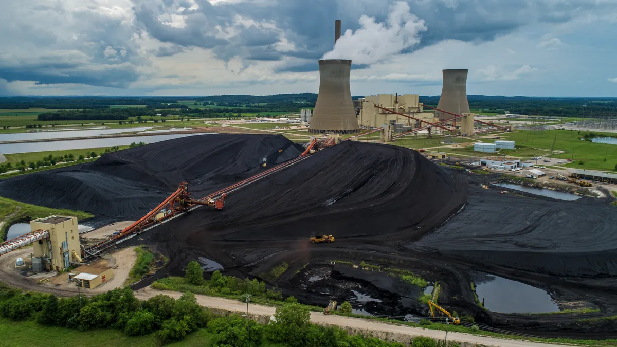 Aerial view of a coal-fired power plant complex.