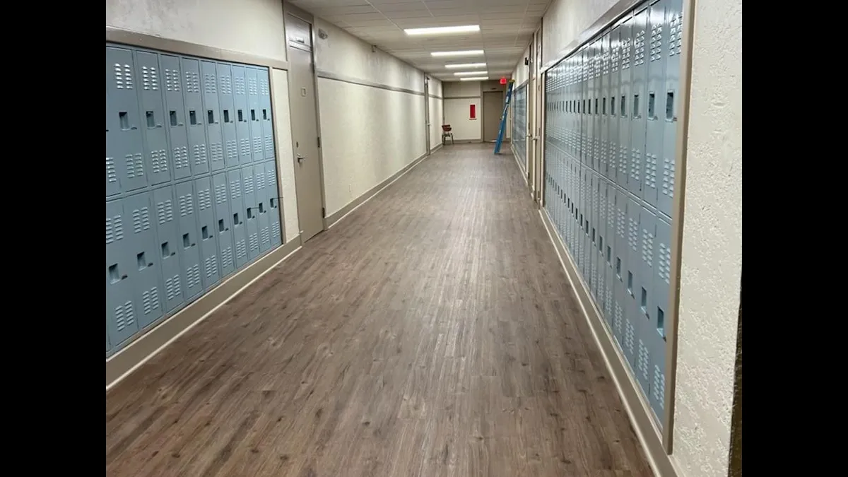 A newly renovated hallway at Block High School in Catahoula Parish Schools in Louisiana. The renovation was supported with ESSER funding.