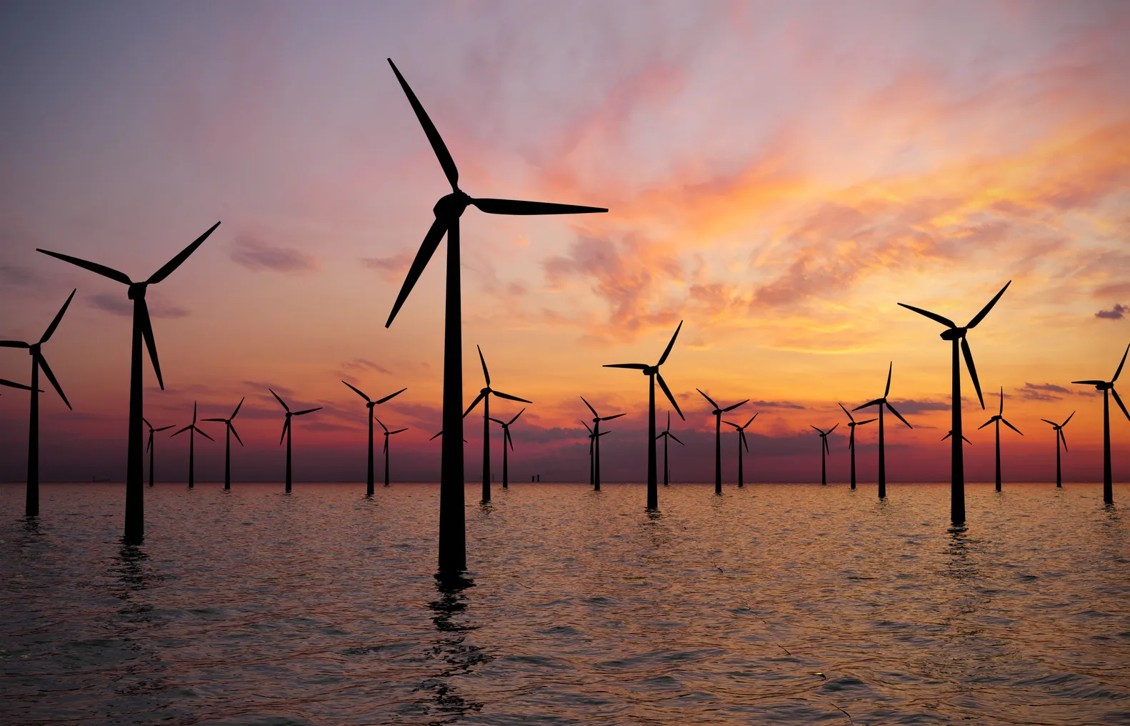 Offshore wind turbines in the ocean.