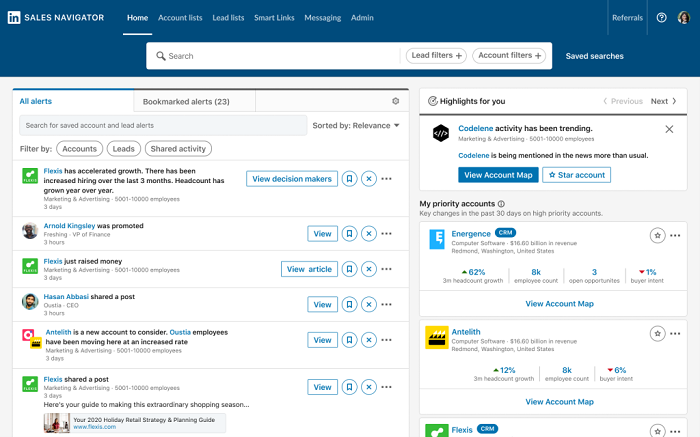 LinkedIn Sales Navigator home page