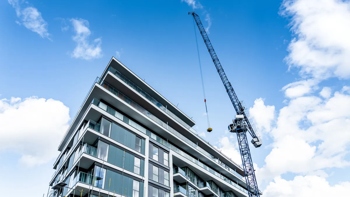 An apartment building under construction.