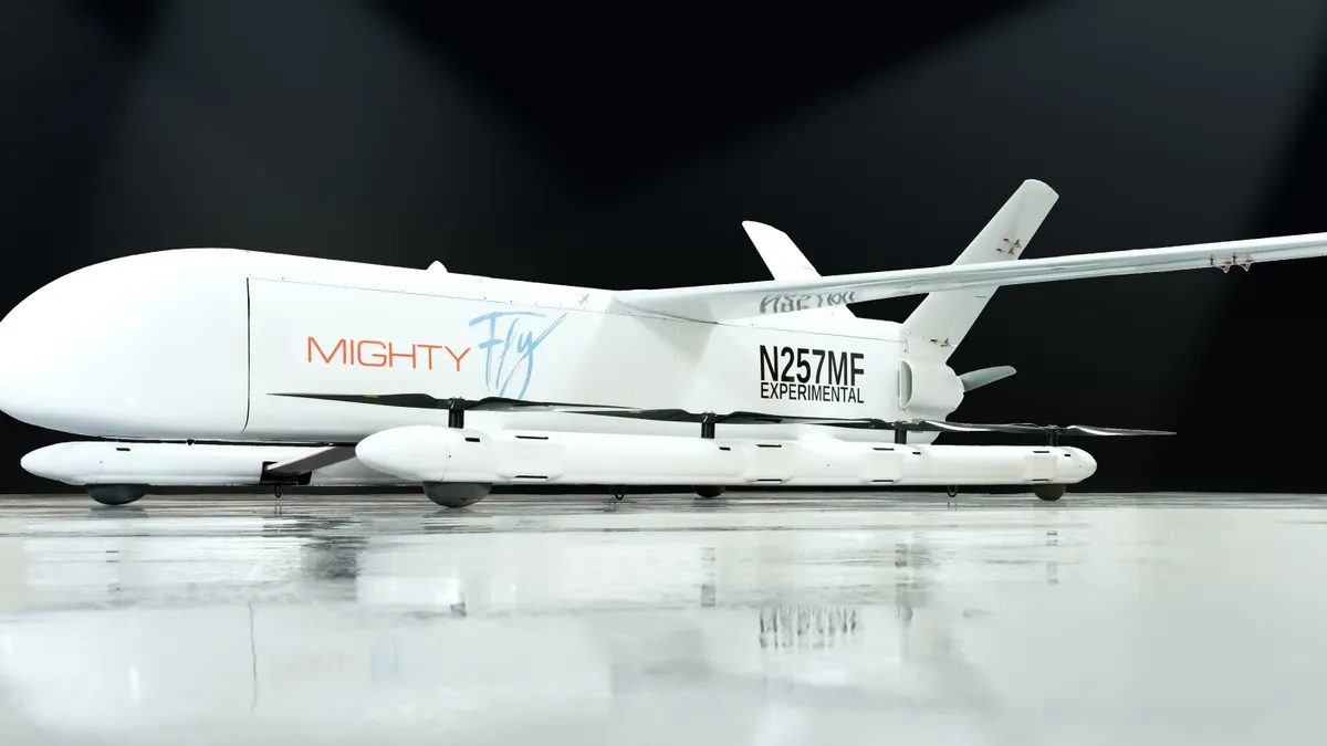 MightyFly's Cento cargo drone resting on pavement.