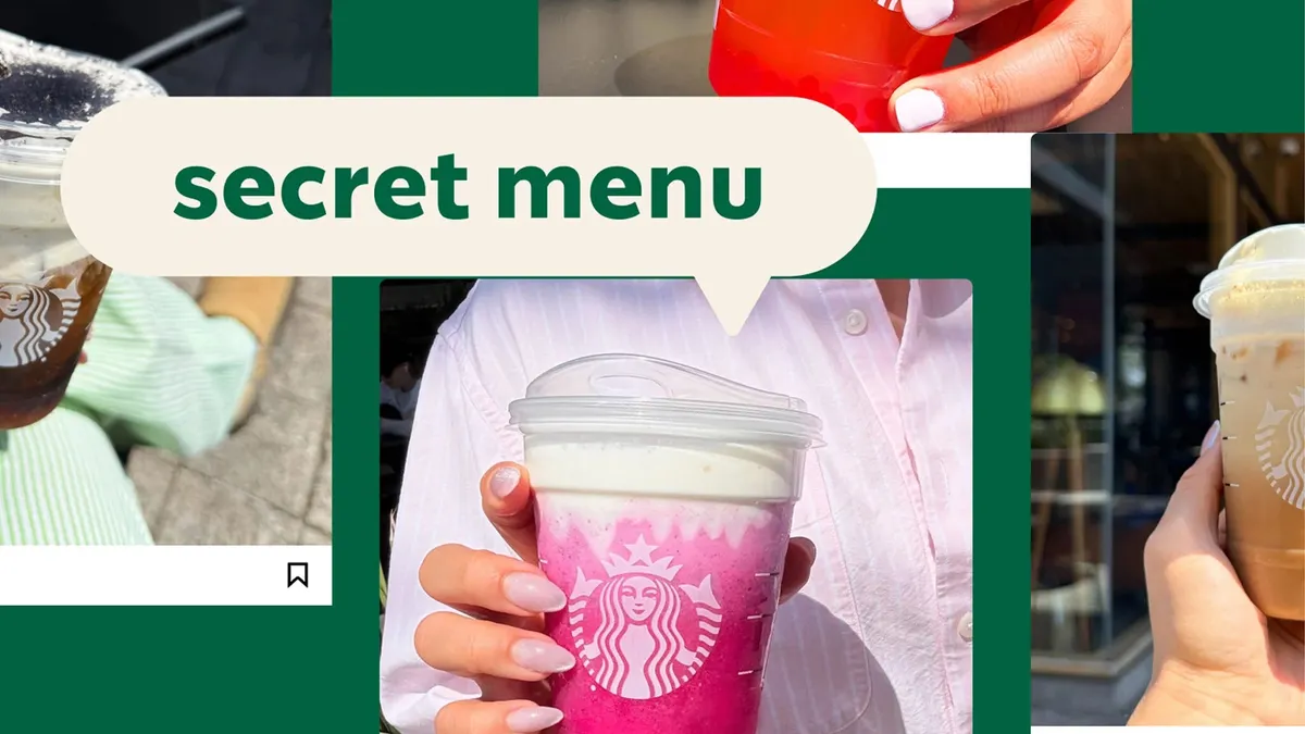A collage of fake instagram posts and Starbucks drinks.