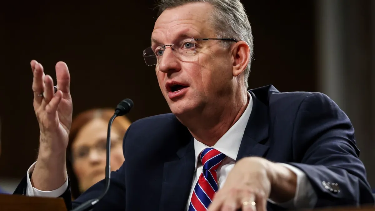 Doug Collins, U.S. President Donald Trump's nominee to be the Secretary of the Department of Veterans Affairs, testifies during his Senate Veterans' Affairs Committee confirmation hearing in the Dirksen Senate Office Building on January 21, 2025 in Washington, DC.