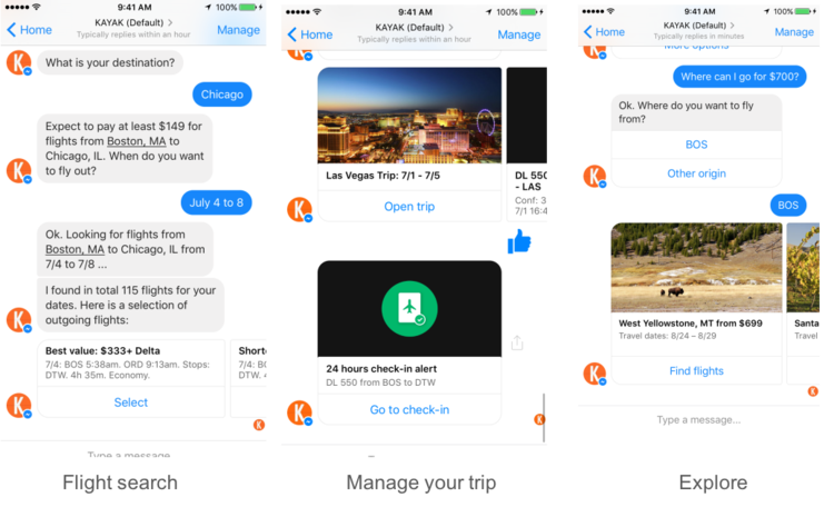 Kayak chatbot example