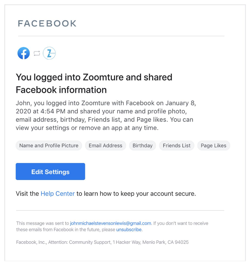 Facebook Login Alerts