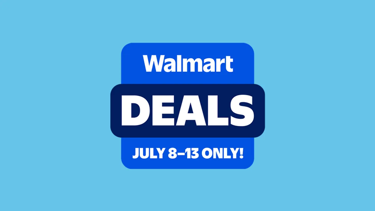 A royal blue square reads "Walmart Deals July 8-13 only" on a light blue background.