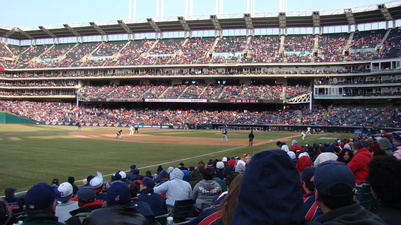 A view of Progressive Field during a baseball game.