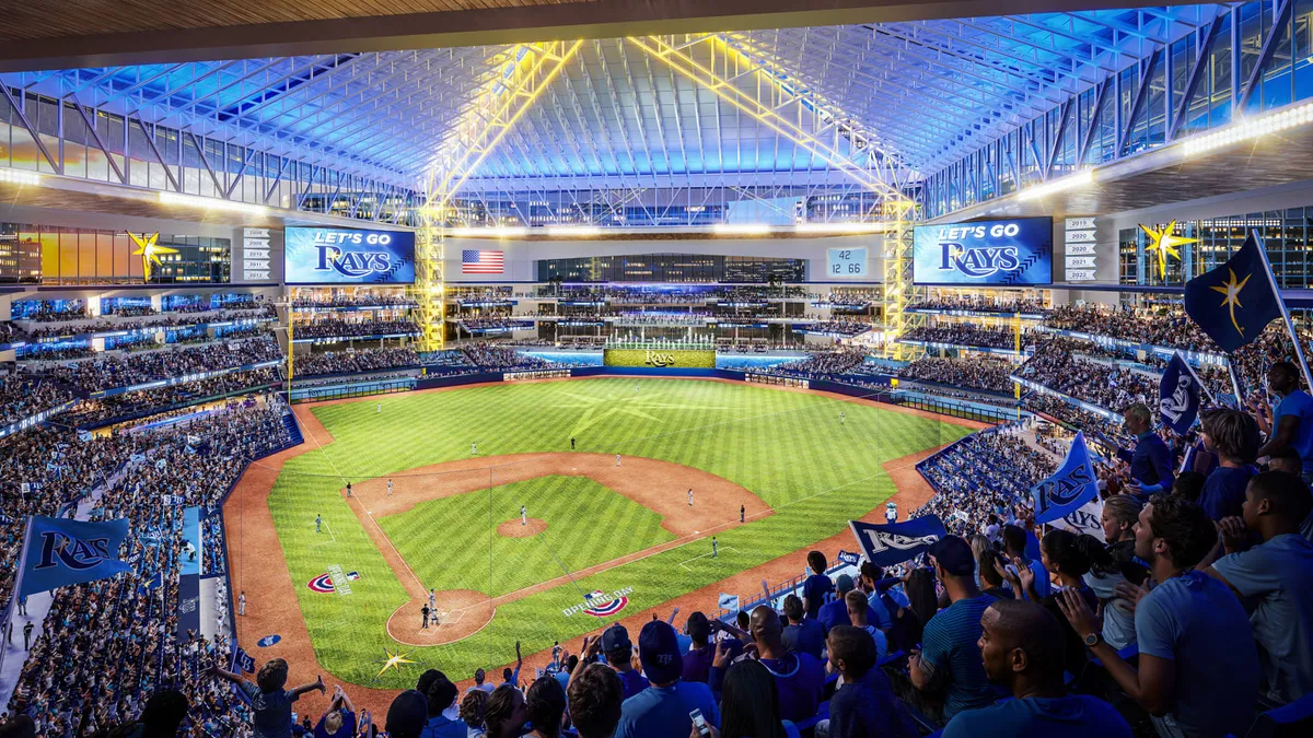 A rendering depicts a planned $1.3 billion baseball stadium