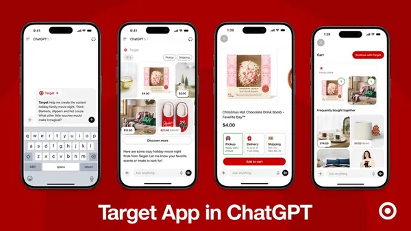 Screenshots of Target's ChatGPT app on three screens