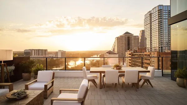 Balcony overlooking city skyline