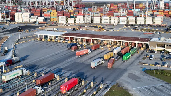 Several trucks enter the Port of Savannah.