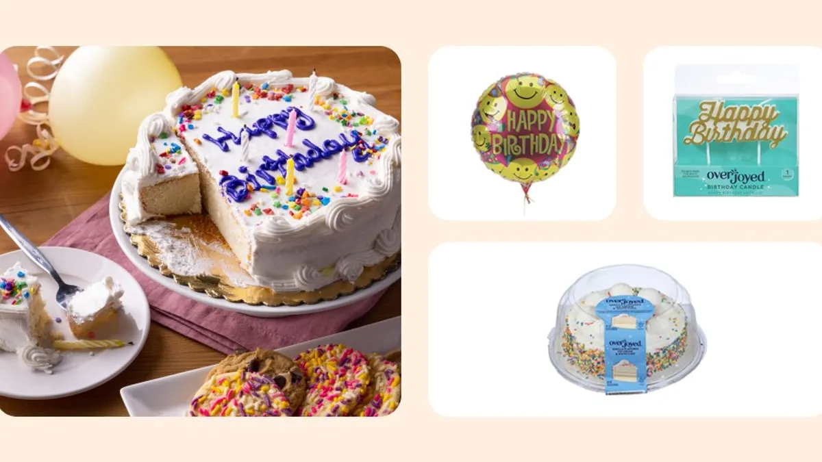Birthday cake with balloons on an online shopping platform