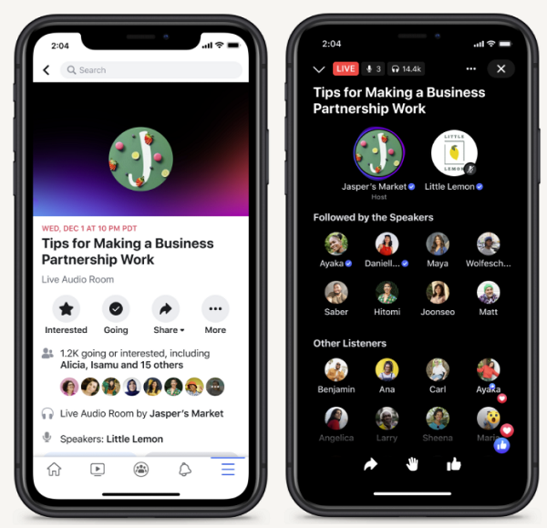 Facebook SMB audio room example