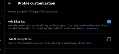 Twitter hide likes and subscriptions