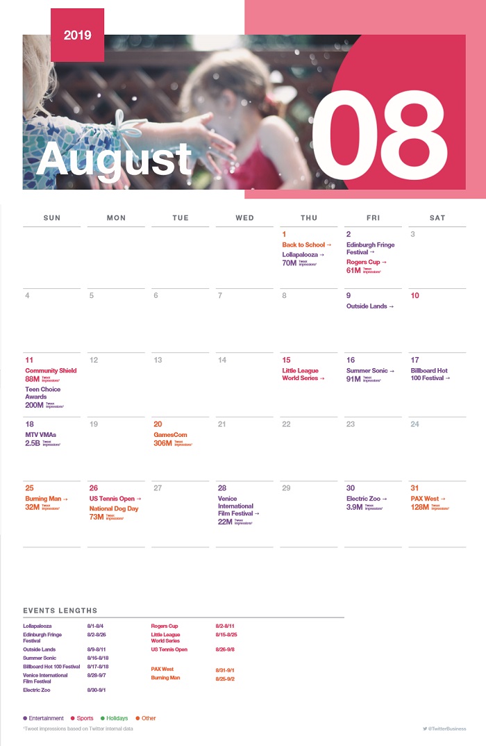 Twitter Events Calendar - August 2019