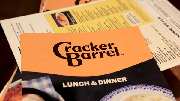 A photograph of a menu with Cracker Barrel branding