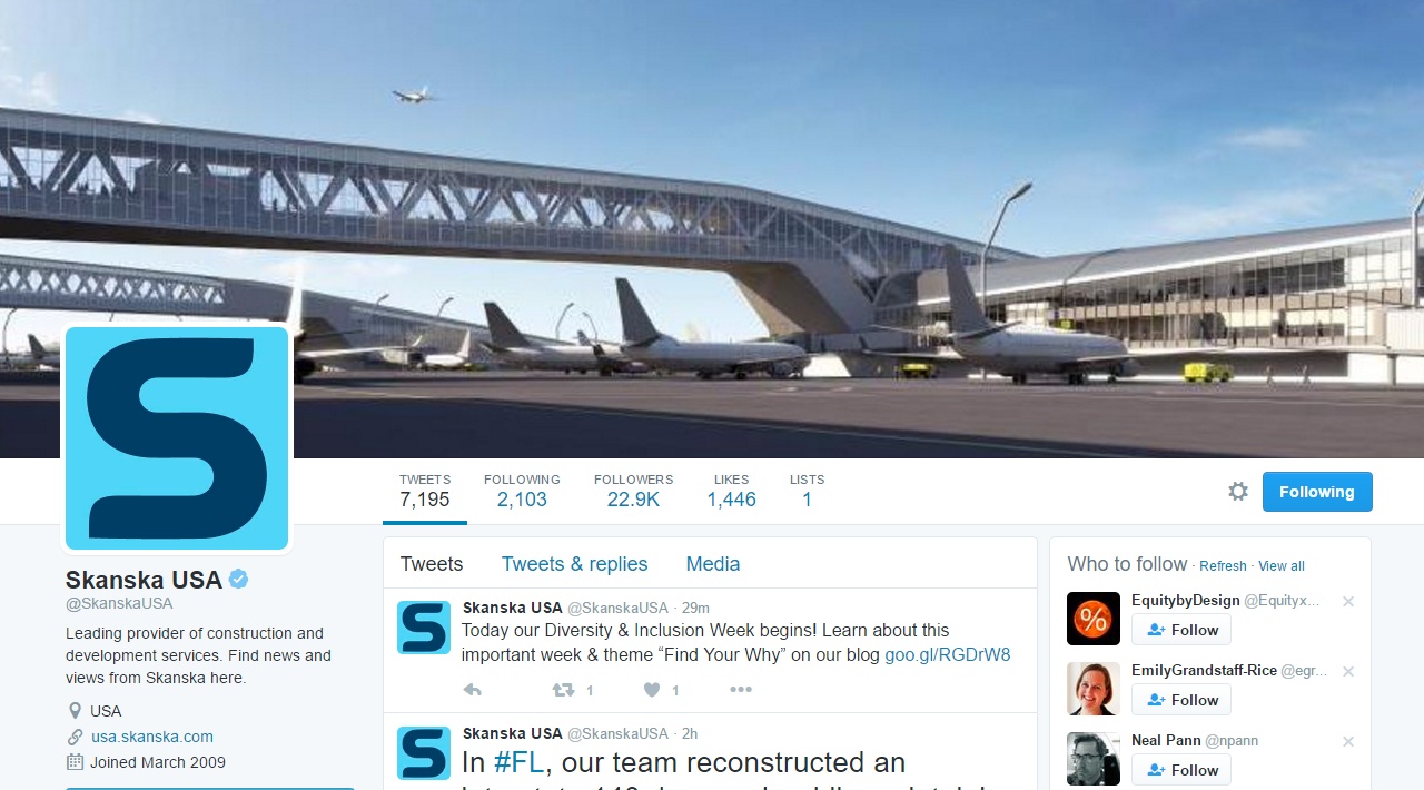 Skanska USA Twitter page