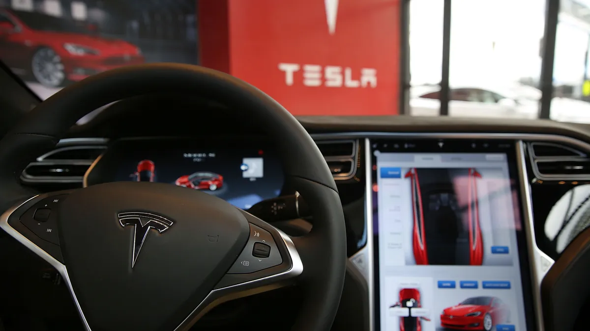 Inside of a Tesla electronic vehicle